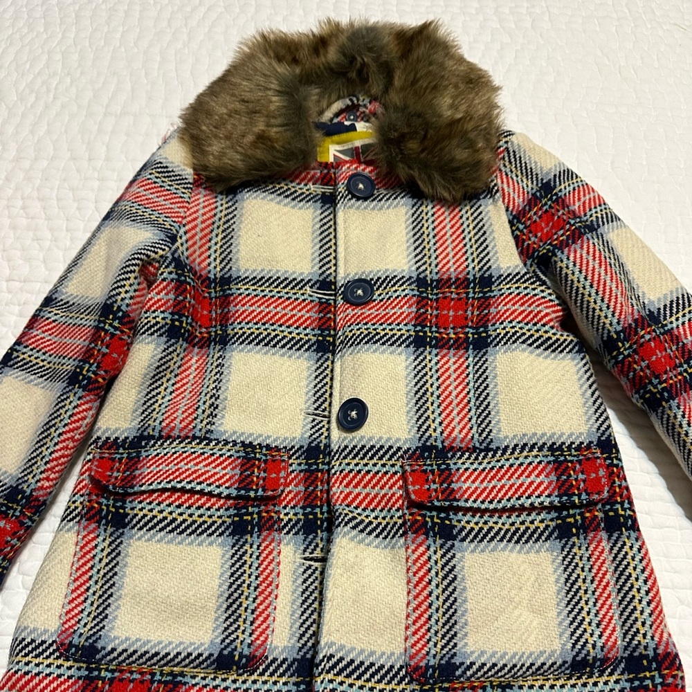 Mini Boden Girls Plaid coat- size 6-7yr